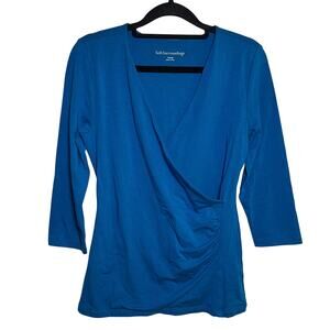 Soft Surrounding Alyssa Knit Wrap Top Blue XS Business Casual Office Long Sleeve